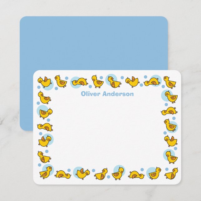 Carte De Remerciements Bébés canards mignons Baby Shower Bleu  (Devant / Derrière)