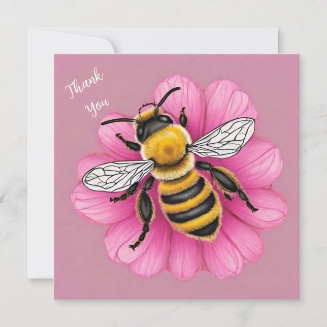 Carte De Remerciements Bee de miel sur une belle fleur rose (Devant)