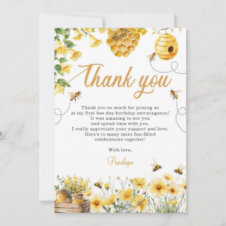 Carte De Remerciements Bee Flower Yellow Birthday