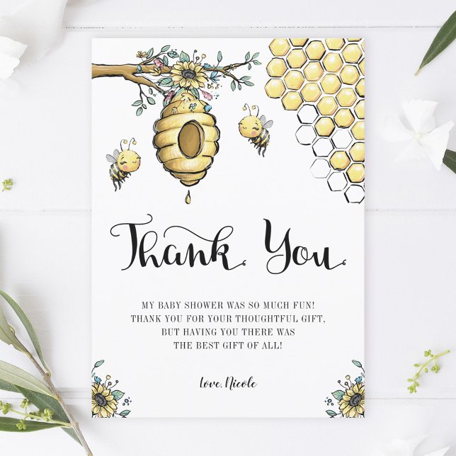Carte De Remerciements Beehive Florale Miel Sweet Bee Girl Baby shower (Créateur téléchargé)