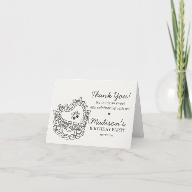 Carte De Remerciements Beige Bow Retro Coquette gâteau Coquette Anniversa (Devant)