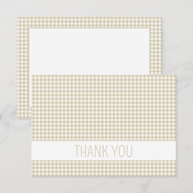 Carte De Remerciements Beige et blanc En vichy Plaid Personnalisé (Devant / Derrière)
