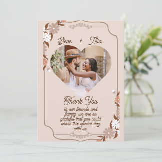 Carte De Remerciements beige floral élégant simple moderne désherbage