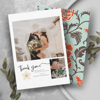 CARTE DE REMERCIEMENTS BEIGE PEONY PHOTO CHINOISERIE