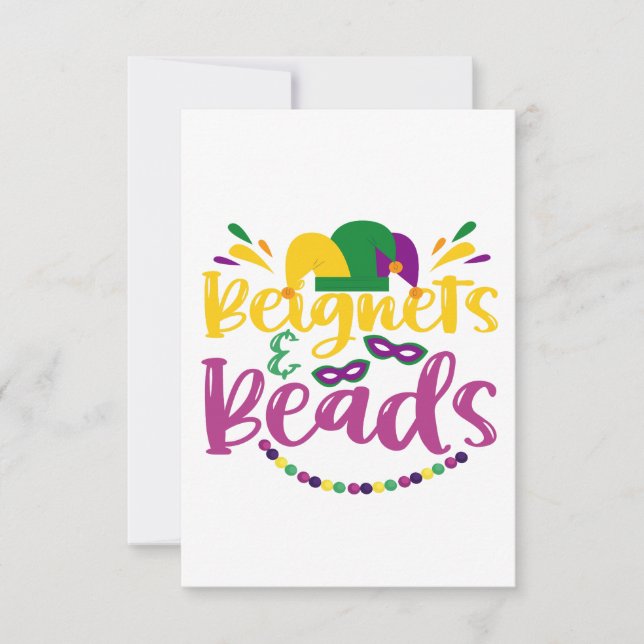 Carte De Remerciements Beignets & Perles Drôle Mardi Gras Carnival Cadeau (Devant)