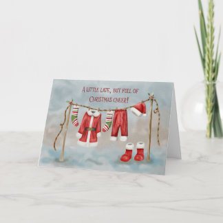 Carte De Remerciements Belated Christmas with Santa’s Outfit on Clothesl