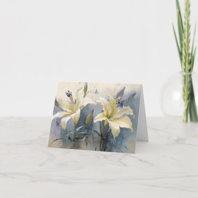 Carte De Remerciements Belle Aquarelle Crème blanche Lillies violettes (Devant)
