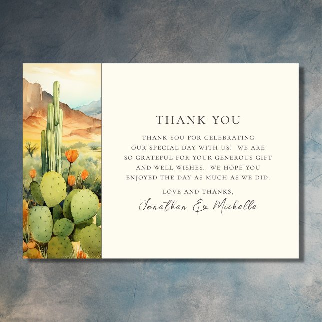 Carte De Remerciements Belle aquarelle Desert Cactus Mariage (Front - Beautiful Watercolor Desert Cactus Wedding Thank You Card)