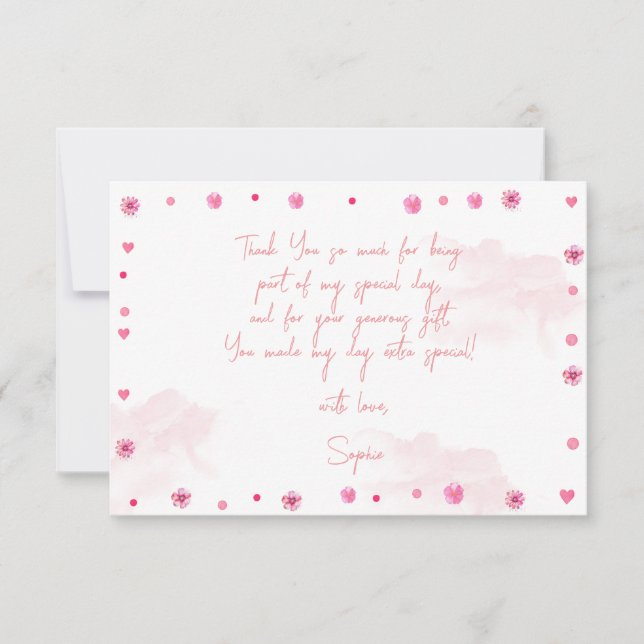 Carte De Remerciements Belle ballerine rose et ballons anniversaire (Devant)