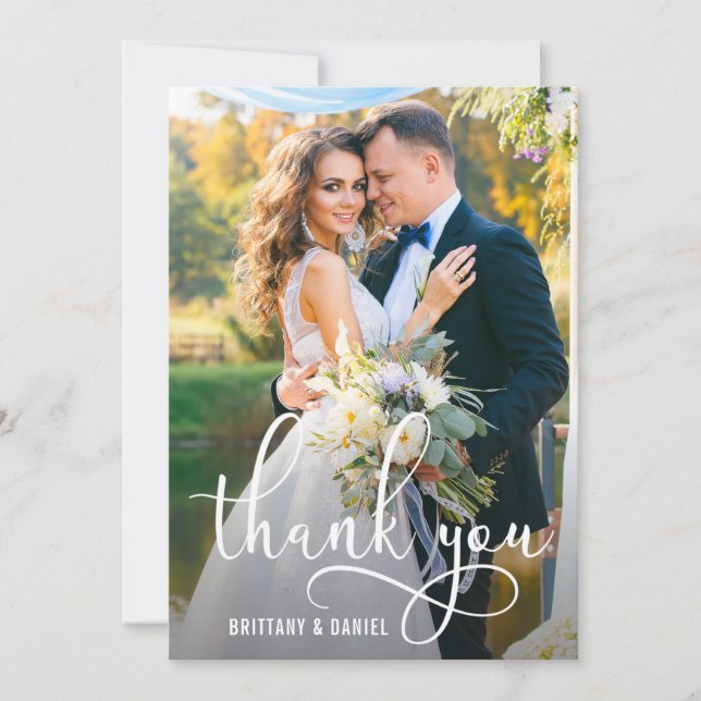 Carte De Remerciements Belle Calligraphie Script Mariage Photo (Devant)