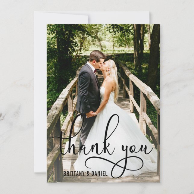 Carte De Remerciements Belle Calligraphie Script Mariage photo (Devant)