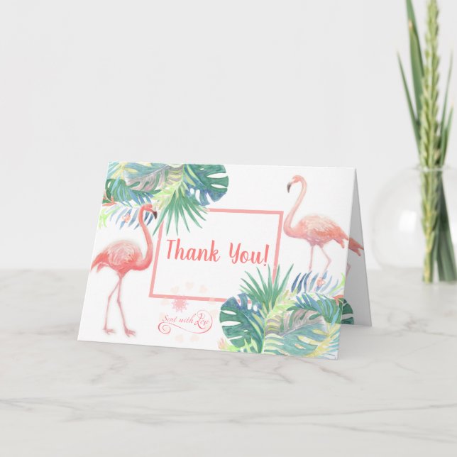 Carte De Remerciements Belle Conte Fée Pour Deux Flamants roses Fleur Tro (Devant)