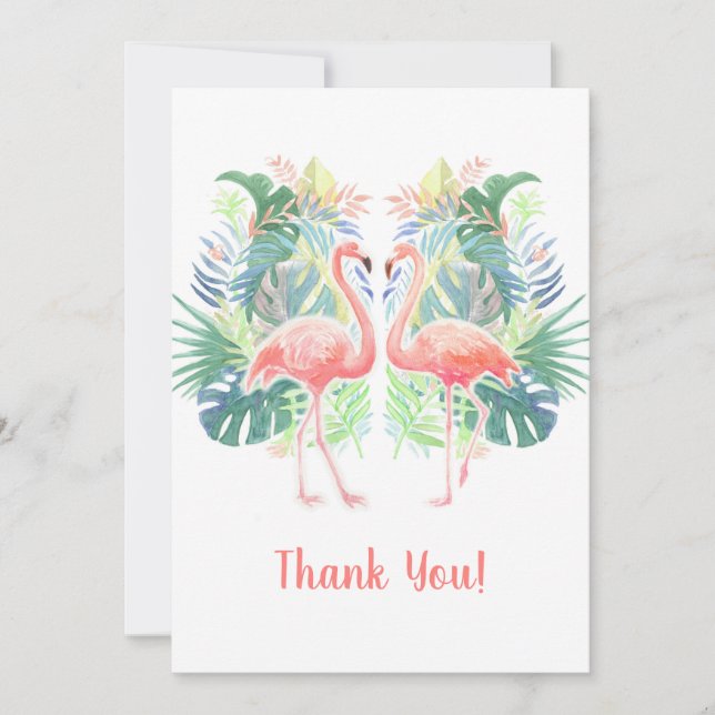 Carte De Remerciements Belle Conte Fée Pour Deux Flamants roses Fleur Tro (Devant)