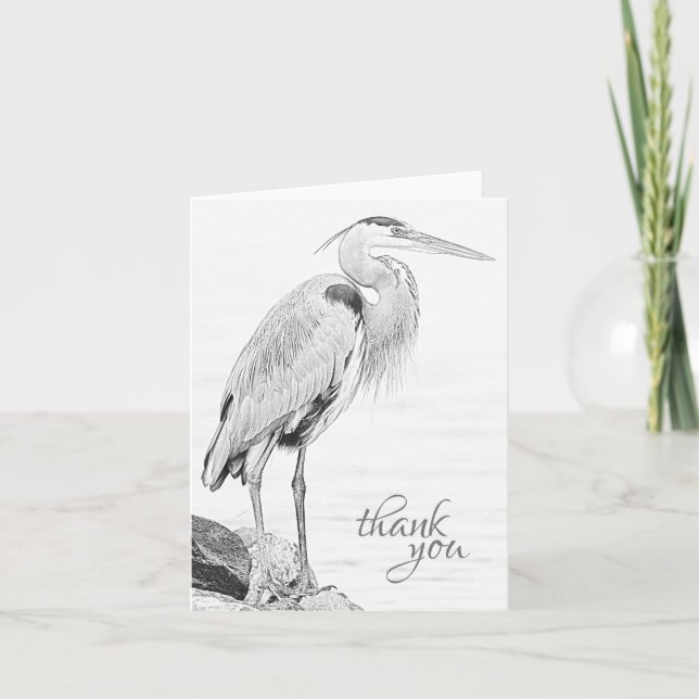 Carte De Remerciements Belle croquis d'oiseaux d'eau de Héron Bleu (Devant)