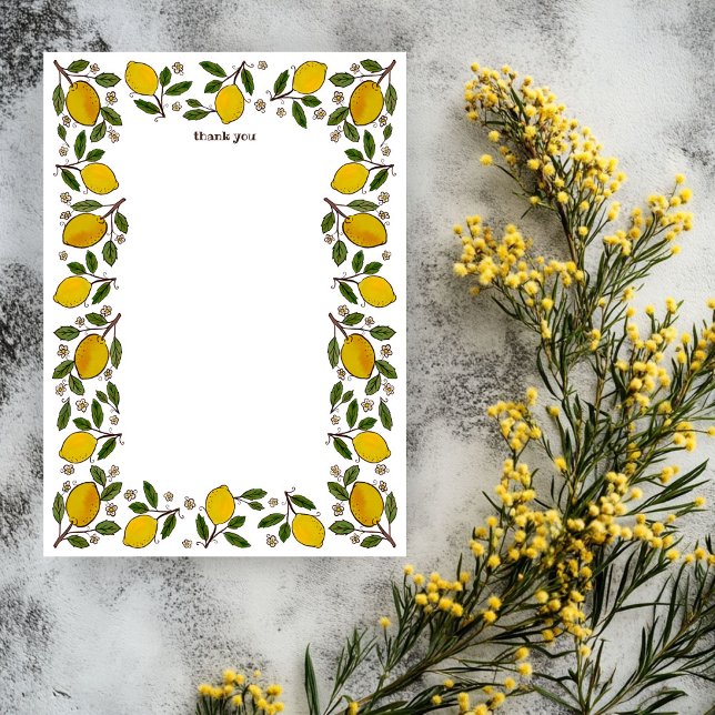 Carte De Remerciements Belle FÊTE DES MARIÉES d'été aux citrons PERSONNAL (Lovely Lemons CUSTOM Summer BRIDAL SHOWER Thank You Card
)
