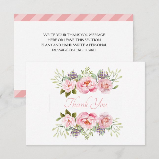 Carte De Remerciements Belle Fleur Rose (Devant / Derrière)
