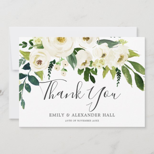 Carte De Remerciements Belle floraison Blanche Floral Élégant Mariage (Devant)