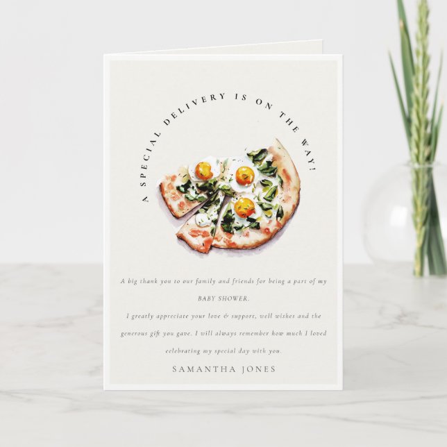 Carte De Remerciements Belle livraison spéciale Pizza Baby shower Party (Devant)