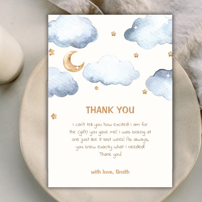 Carte De Remerciements Belle Lune d'ivoire Stars Twinkle Boy Baby shower (Cute Ivory Moon Stars Twinkle Boy Baby Shower Thank You Card)