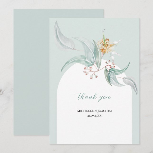 Carte De Remerciements Belle Monnaie Rustique Eucalyptus Aquarelle Art (Devant / Derrière)