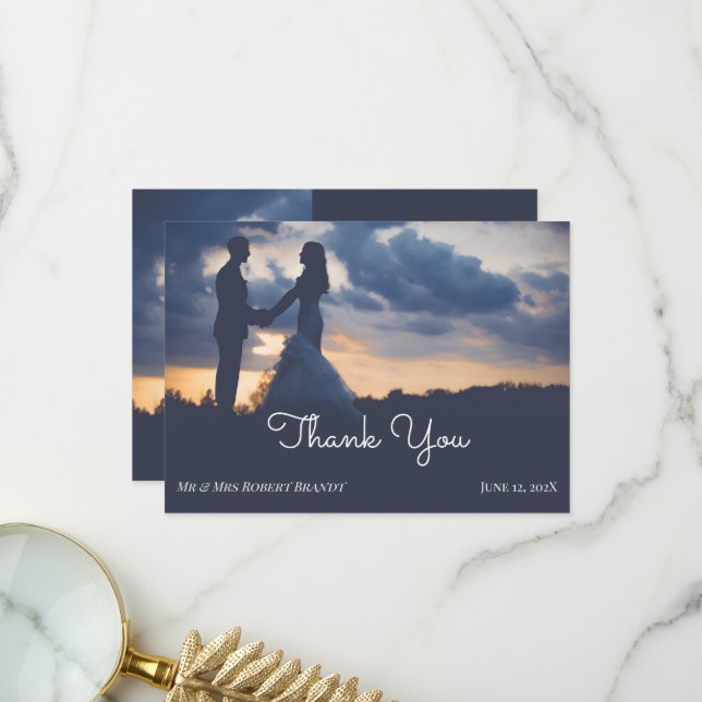 Carte De Remerciements Belle photo Mariage (Devant/Arrière en situation)
