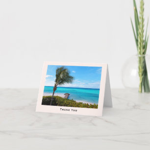 Carte De Remerciements Belle plage tropicale aux palmiers balayés par le