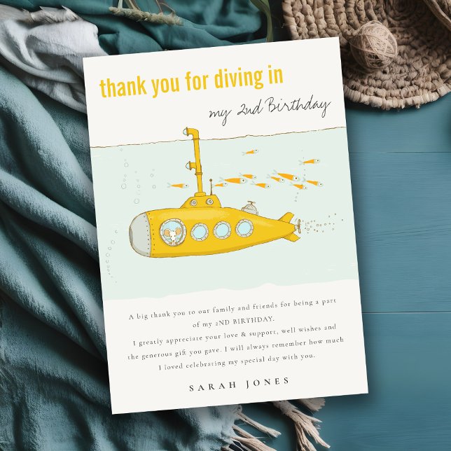 Carte De Remerciements Belle Plongée Sous-Marine Jaune Anniversaire (Créateur téléchargé)