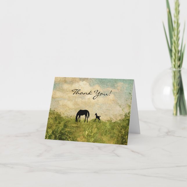 Carte De Remerciements Belle silhouette Mare et Foal Horse (Devant)