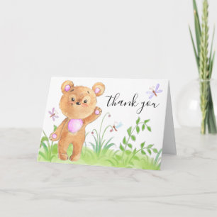 Carte De Remerciements Belle Teddy Ours rose Bébé Fille Douche