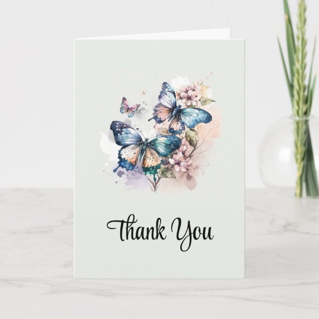 Carte De Remerciements Belles papillons et fleurs (Devant)