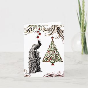 Carte De Remerciements Belles vacances d'arbre de paon et de Noël