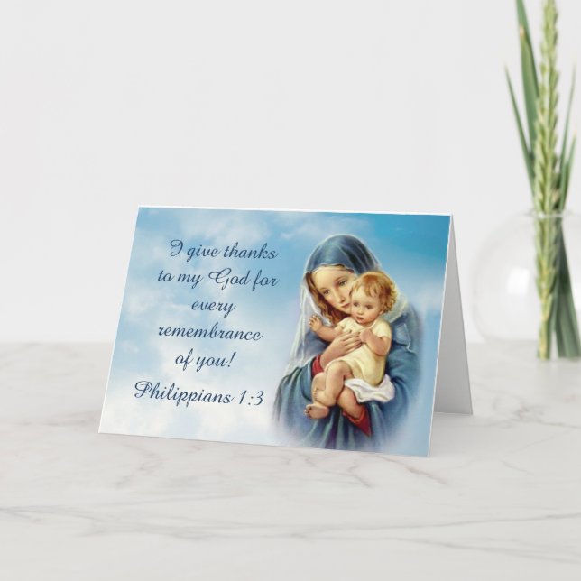 Carte De Remerciements Béni Mère tenant le Bébé Jésus (Devant)