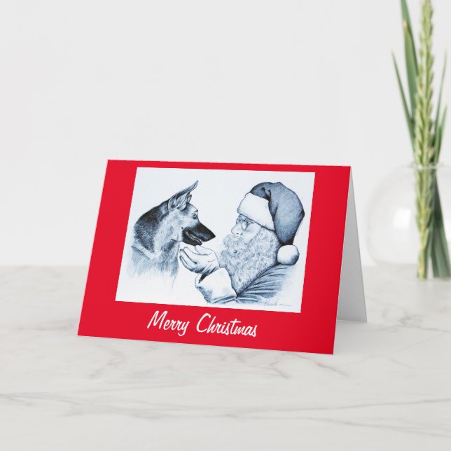 Carte De Remerciements Berger allemand et Père Noël pour Noël (Devant)