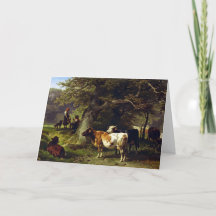 Berger et troupeau de vache à l'étang