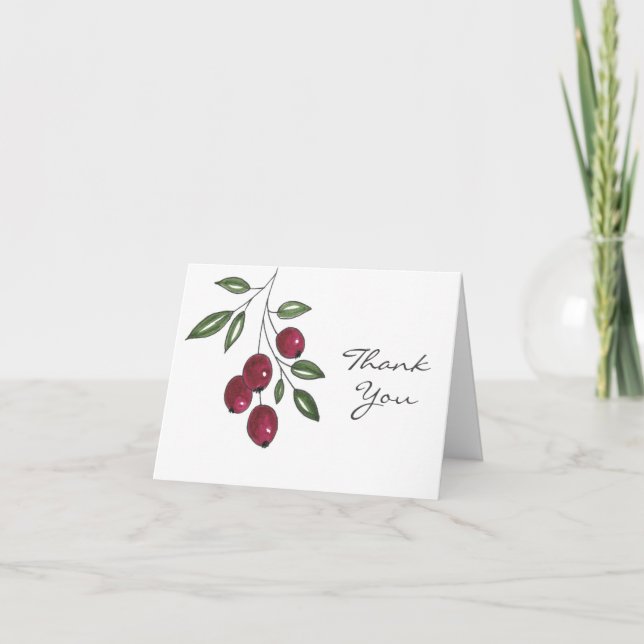 Carte De Remerciements Berries rouges Bourgogne dessinées à la main (Devant)