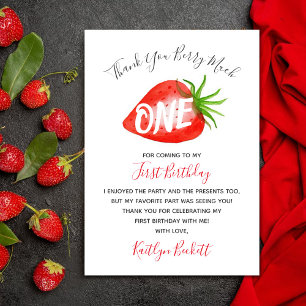 Carte De Remerciements Berry aux fraises sucrées Premier 1er anniversaire