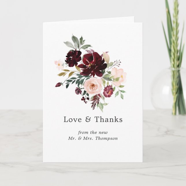 Carte De Remerciements Berry de Bourgogne et Mariage floral flou (Devant)
