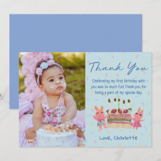 Carte De Remerciements Bérry doux lapins | Photo d'anniversaire bleu