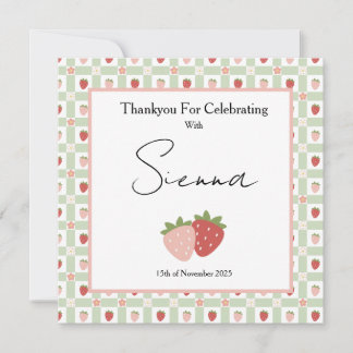 Carte De Remerciements Berry First Birthday Customisable Gingham Print