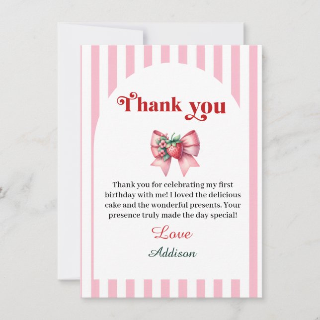 Carte De Remerciements Berry First Strawberry et Bow (Devant)