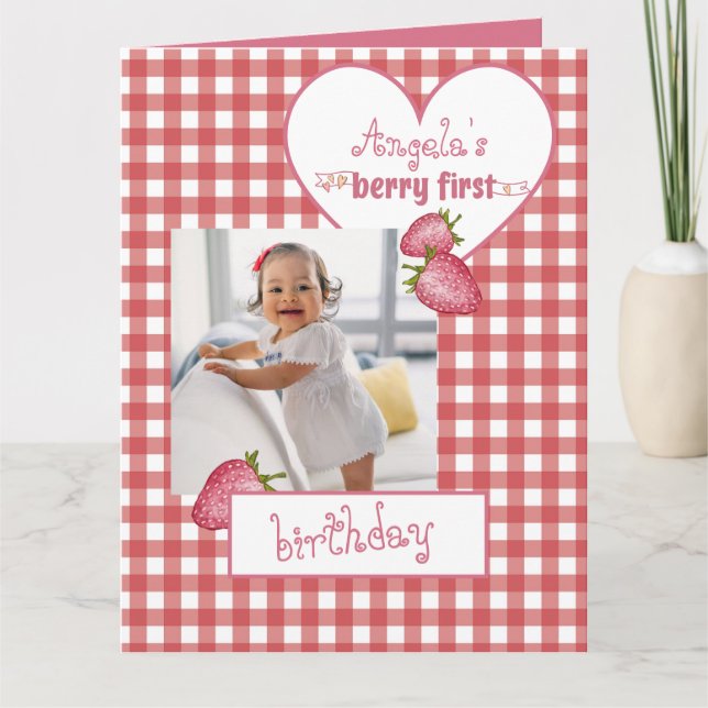Carte De Remerciements Berry fraise Premier anniversaire (Devant)