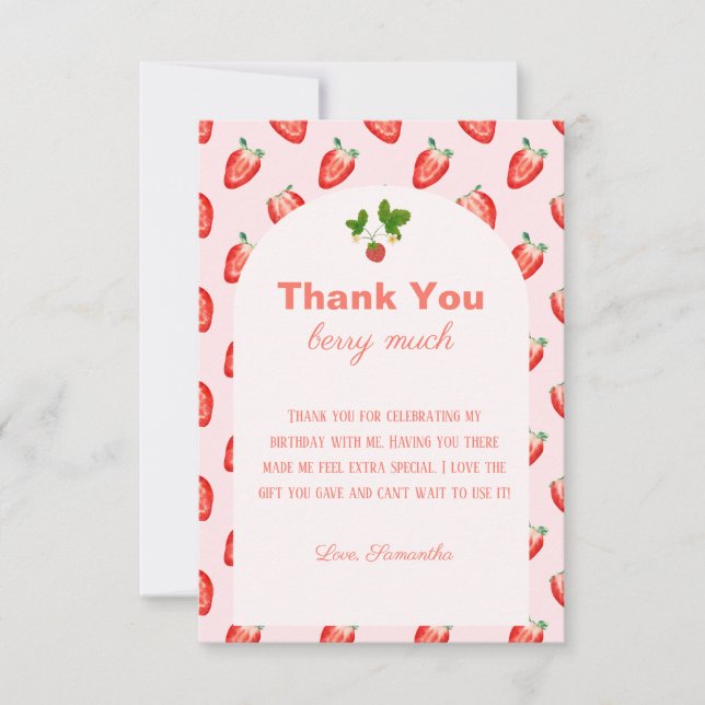 Carte De Remerciements Berry fraise Premier Anniversaire rose (Devant)