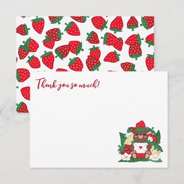 Carte De Remerciements Berry Sweet Baby Red Strawberry Baby shower de l'o (Devant / Derrière)