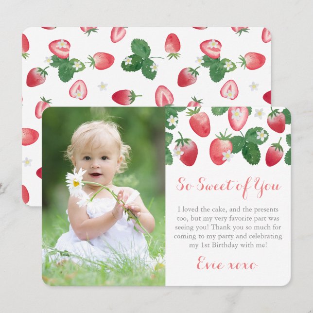 Carte De Remerciements Berry Sweet Strawberry fête d'anniversaire Photo (Devant / Derrière)