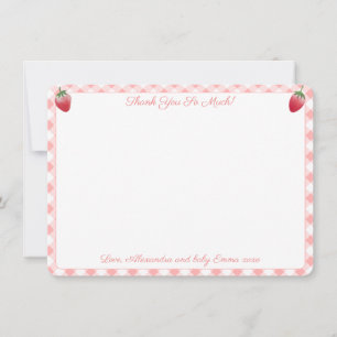 Carte De Remerciements Berry Sweet Strawberry rose Vichy Baby shower