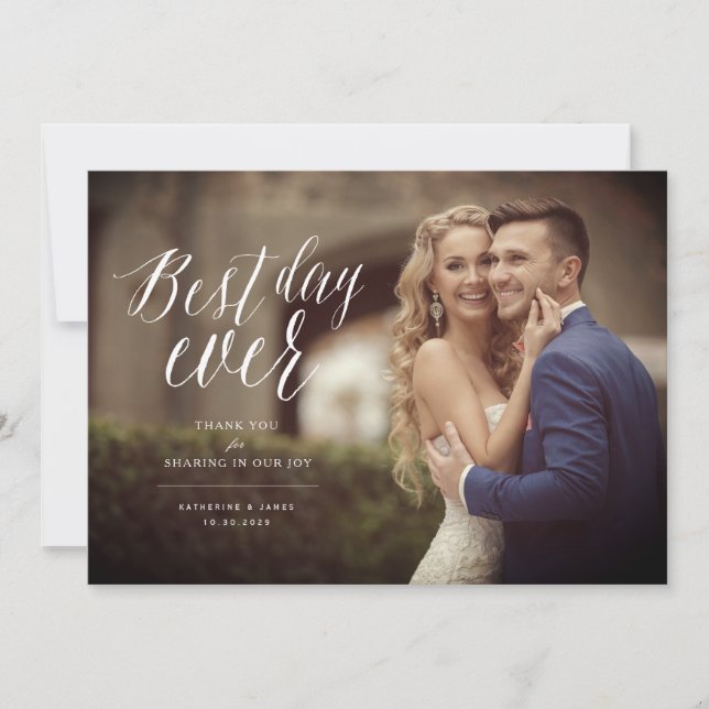 Carte De Remerciements Best Day Ever Design Script Photo Mariage moderne (Devant)