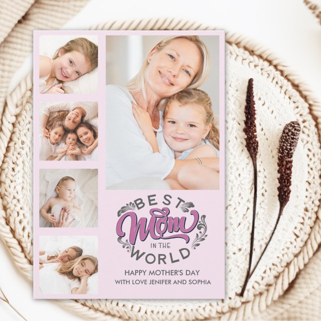Carte De Remerciements Best Mom In the World Scrip Photos Mom Pink (Créateur téléchargé)