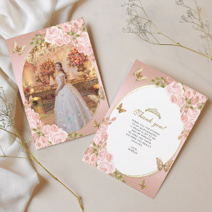 Carte De Remerciements Beurre rose rose floral Quinceañera Photo