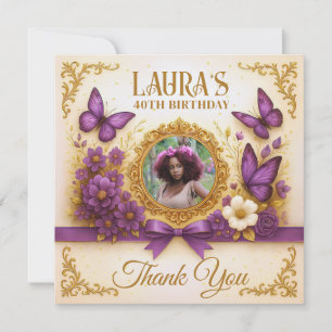 Carte De Remerciements Beurre royal d'or violet personnalisé Anniversaire