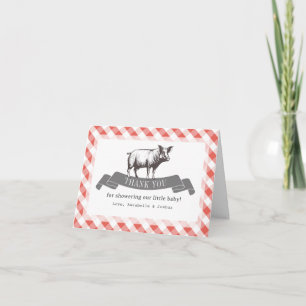 Carte De Remerciements Bibs & Ribs BBQ Gingham Rouge Rustique Baby Shower
